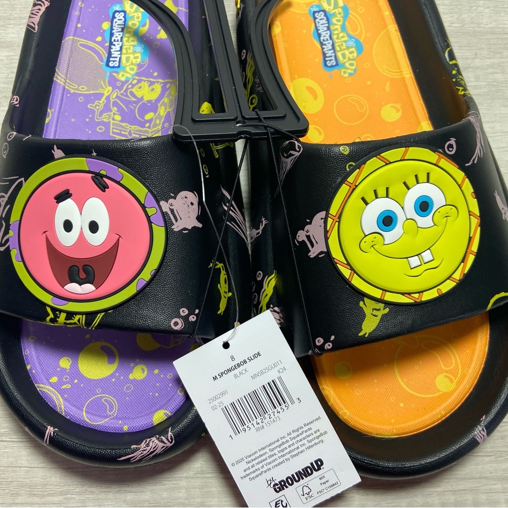 Sponge Bob Square Pants Mans Sz 8 Flip Flops / Slides NWT - Picture 6 of 7